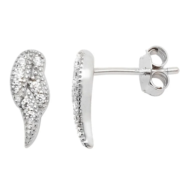 drop earrings for women -Cubic Zirconia Angel Wing Drop Earrings - Sterling Silver