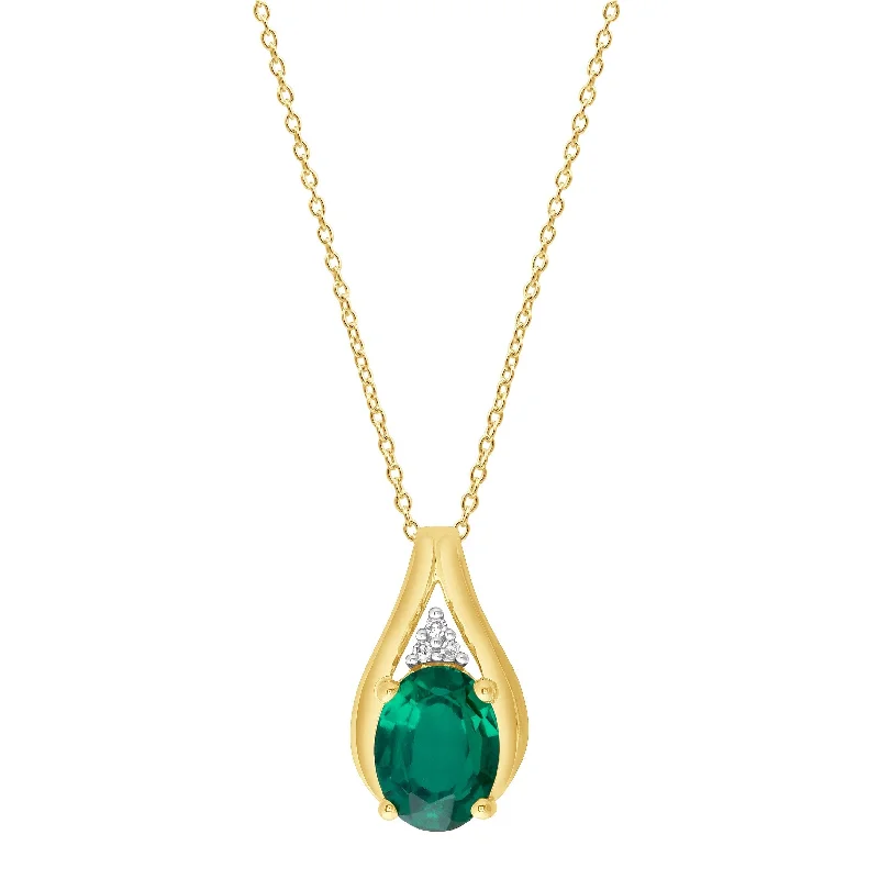 contemporary necklaces for women -9ct Yellow Gold Diamond and Created Emerald Necklace