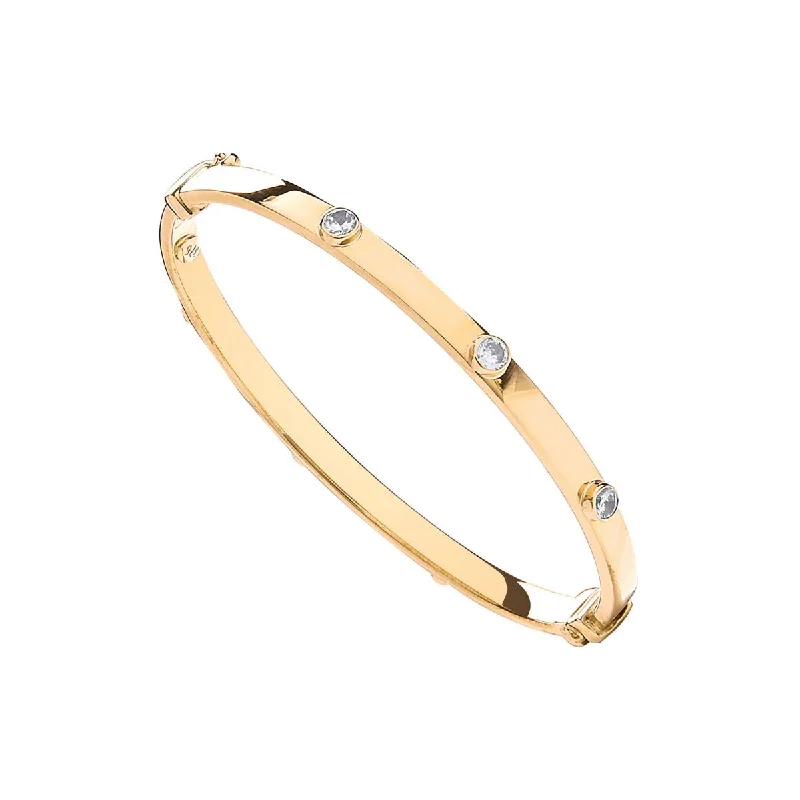 vintage bangles for women -9K Yellow Gold Hollow Oval Baby CZ Bangle