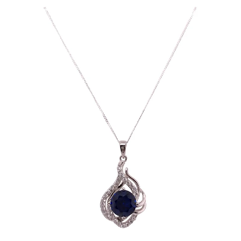 lucky charm necklaces for women -Sterling Silver Blue Cubic Zirconia Filigree Halo Necklace