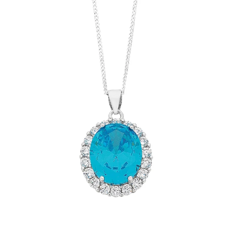 stylish necklaces for women -March Birthstone Sterling Silver Light Blue Cubic Zirconia Necklace