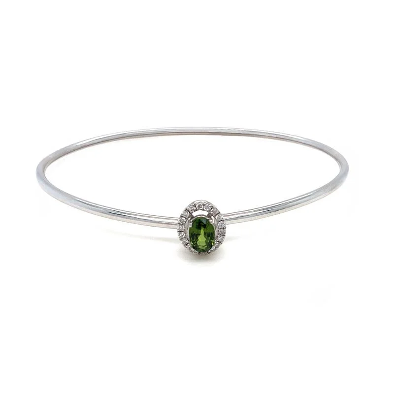 casual bangles for women -9K White Gold Diamond & Green Sapphire Bangle