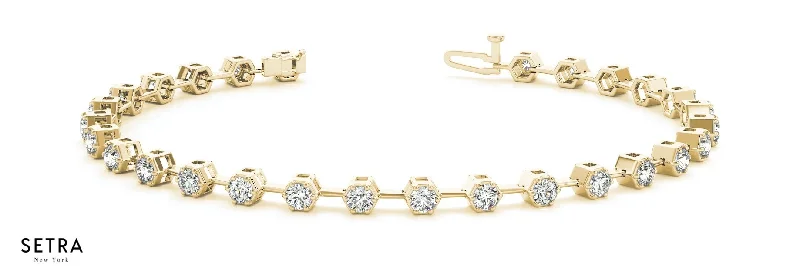 stylish bangles for women -2.00ct Round Cut Diamonds Women's Bridal Fancy Solid Tennis Bracelet In 14k Gold