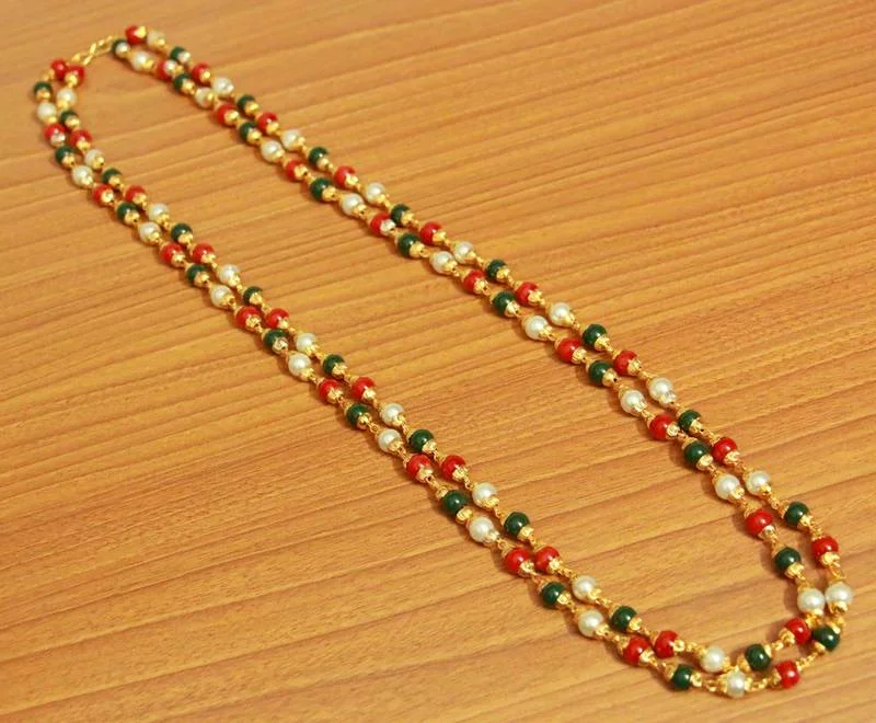 double chain necklaces for women -Multicolour Pearl 2 Line Necklace