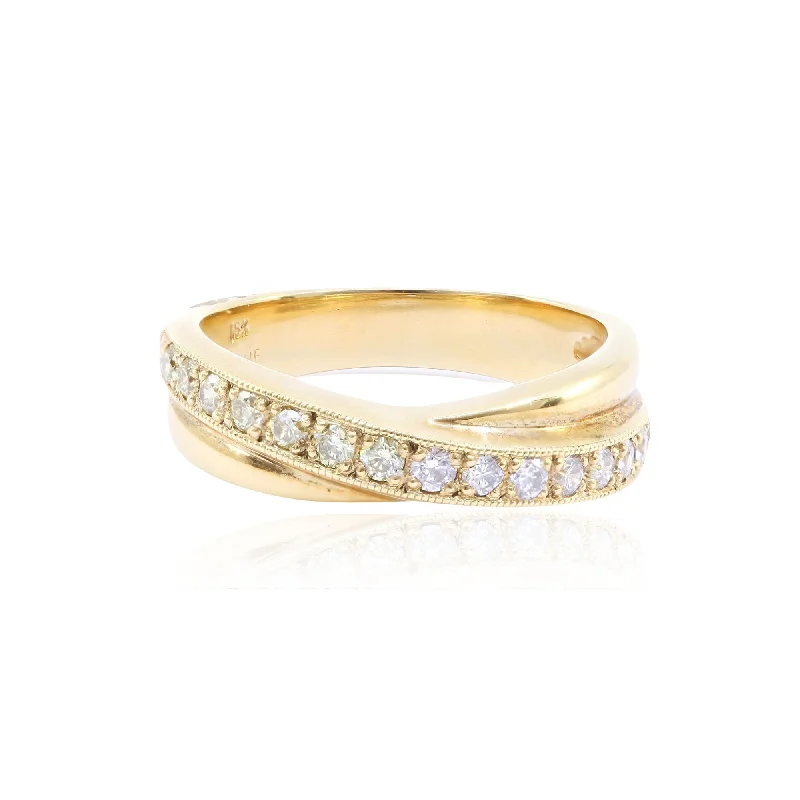 customized engagement rings -Brian Keeney 18K Yellow Gold Crisscross Diamond Ring