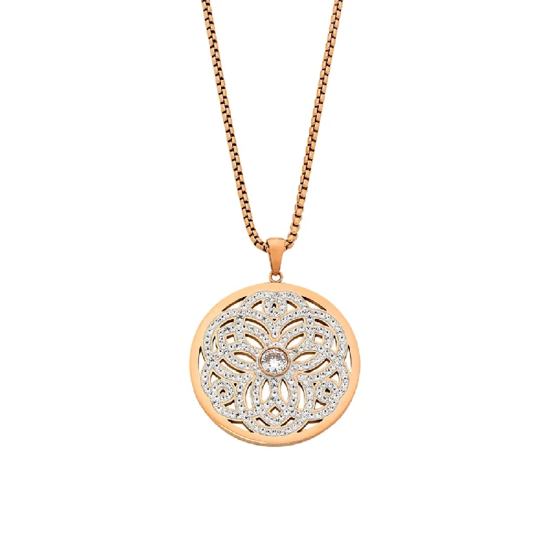 lucky charm necklaces for women -Stainless Steel Rose Crystal Filigree Necklace