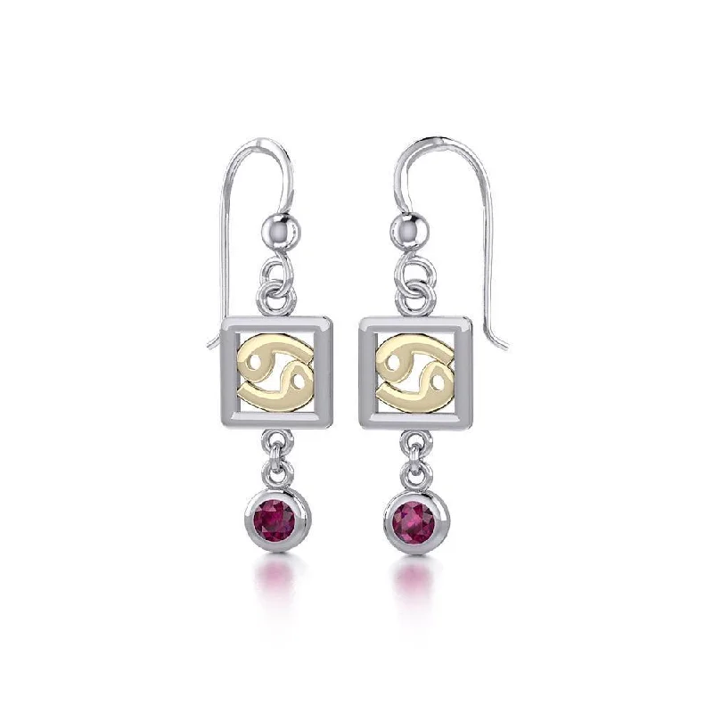 flower-shaped earrings for women -Cancer Zodiac Sign Silver and Gold Earrings Jewelry with Created Ruby MER1772