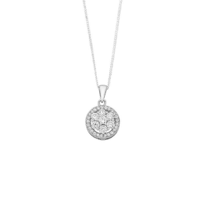 matching necklaces for women -Sterling Silver Cubic Zirconia Flower Centre Halo Necklace