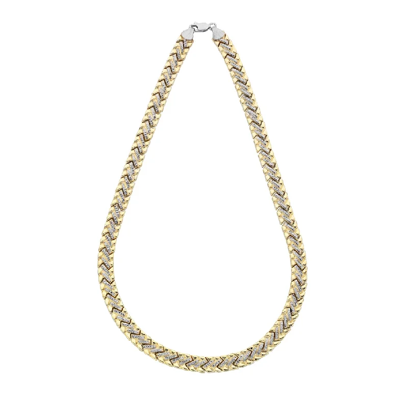 bohemian necklaces for women -9ct Yellow Gold Silver Infused Fancy Zig Zag Two Tone Necklace