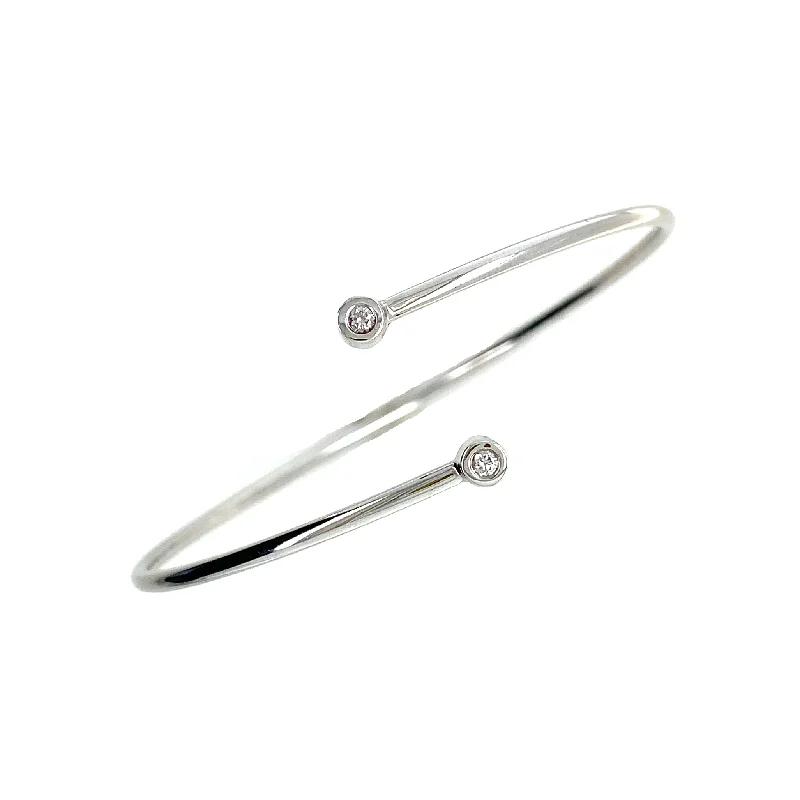 silver cuff bracelets for women -18K White Gold Diamond Torque Bangle