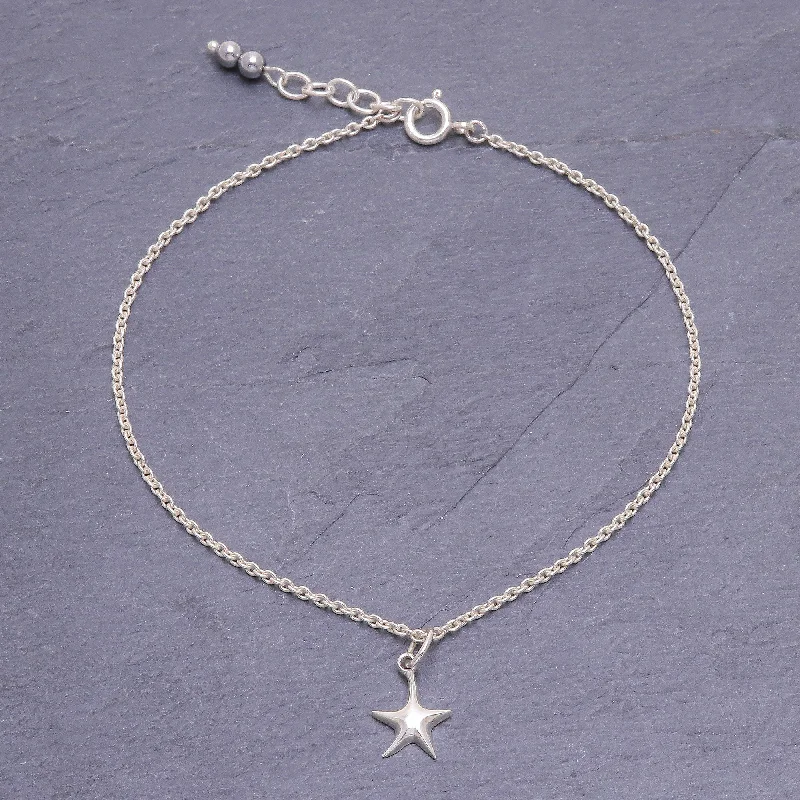 gold chain bracelets for women -Sea Starfish Sterling Silver Starfish Hematite Ankle Bracelet