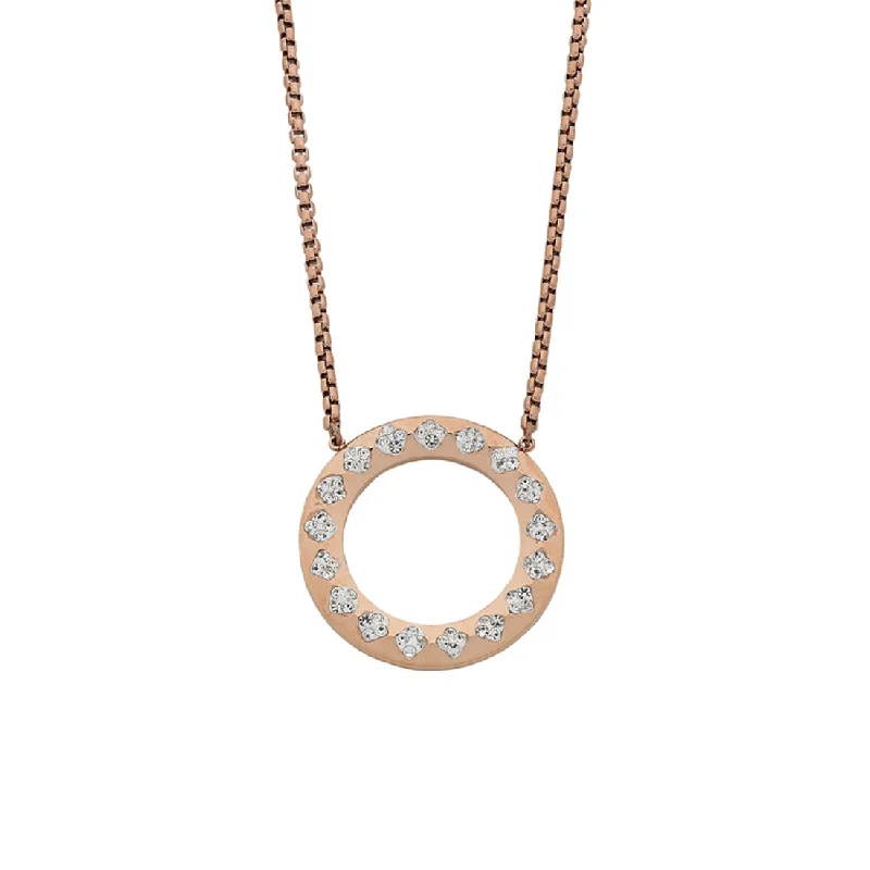 long necklaces for women -Stainless Steel Rose Gold Open Circle Crystal Necklace