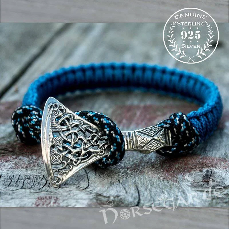 custom bangles with name -Handcrafted Ocean Paracord Bracelet with Axe Head - Sterling Silver