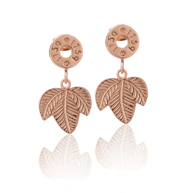 clip-on earrings for women -Guiness Rose Gold Plated Leaf Earrings