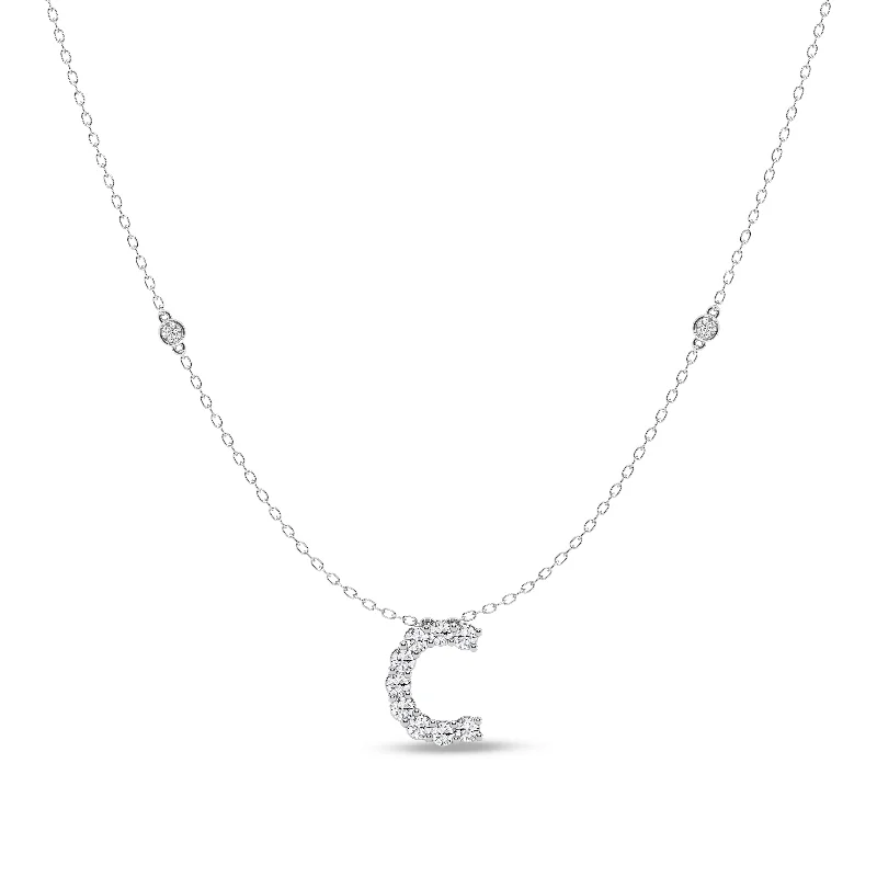 bridal necklaces for women -Brilliant Claw Initial C Slider Necklace with 0.40ct of Laboratory Grown Diamonds in Mirage Sterling Silver and Platinum