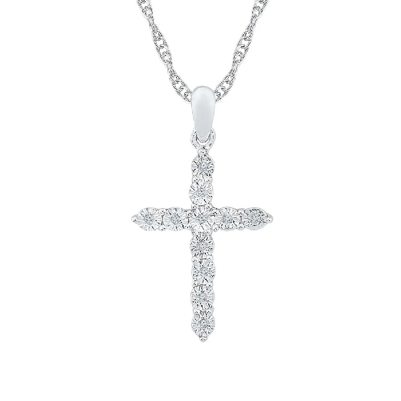 large statement necklaces for women -Sterling Silver Diamond Set Cross Necklace