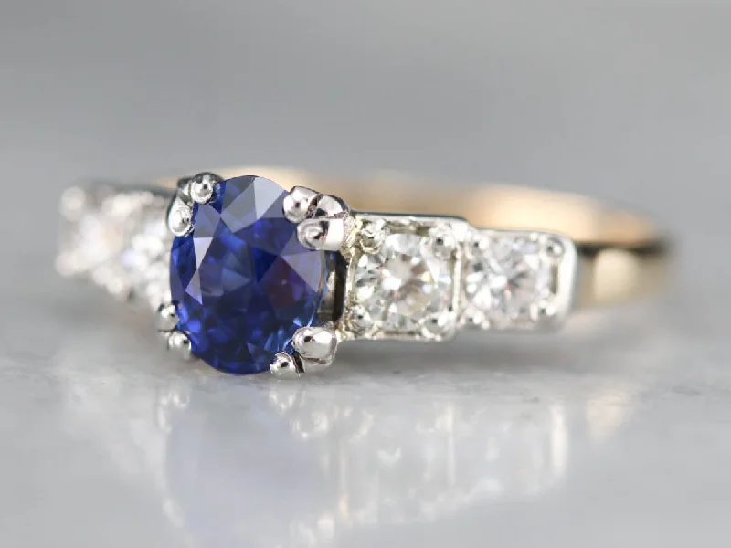 solitaire diamond engagement rings -Retro Ceylon Sapphire and Diamond Ring