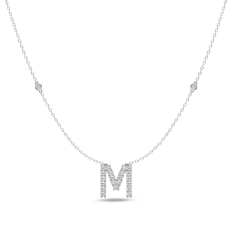 charm necklaces for women -Brilliant Claw Initial M Necklace with 0.40ct of Laboratory Grown Diamonds in Mirage Sterling Silver and Platinum