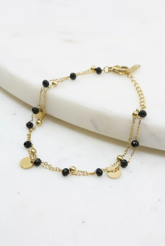 vintage bangles for women -Gold and Black Crystal Layered Bracelet with Gold Accents