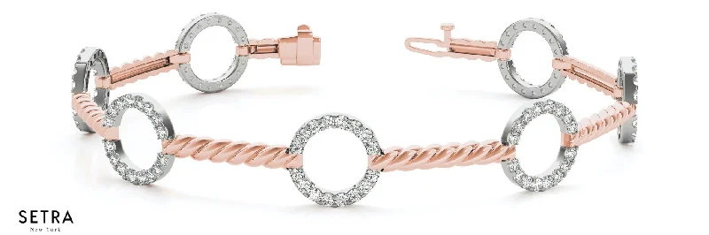 women’s party bangles -Round Cut Natural Diamonds Women Bridal Fancy Solid Bracelet In 14k Gold