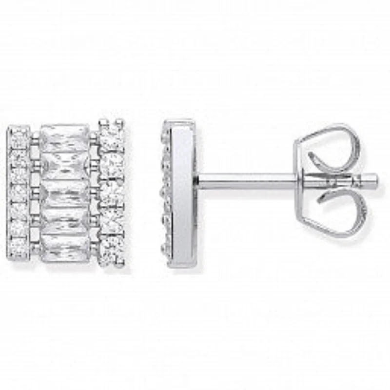 chandelier earrings for women -Silver Asymmetric CZ Stud Earrings - Sterling Silver