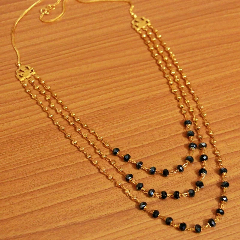 long necklaces for women -Black Crystal & Gold bead Necklace