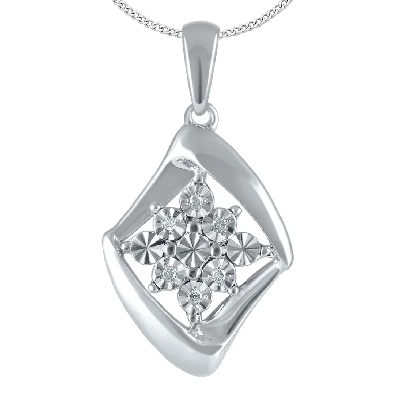 charm pendant necklaces for women -Sterling Silver Diamond Set Flower Sweep Surround Necklace