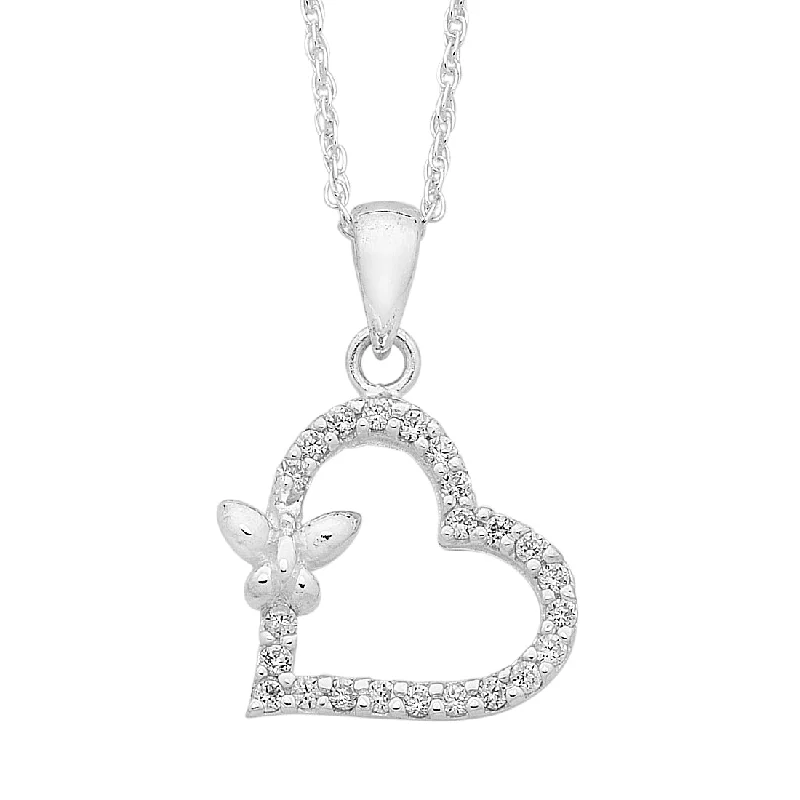 hand-crafted gold necklaces for women -Children's Sterling Silver Cubic Zirconia Butterfly Heart Necklace