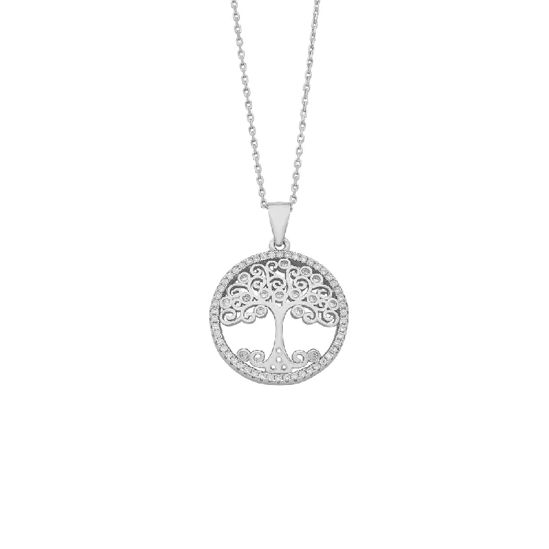 heart-shaped necklaces for women -Sterling Silver Cubic Zirconia Tree of Life Necklace