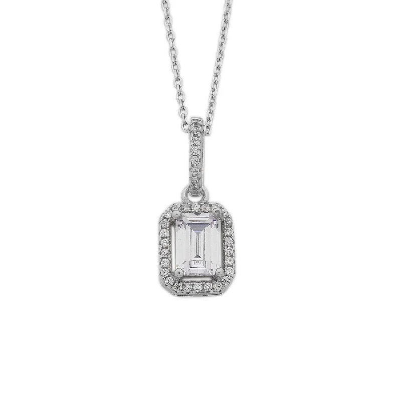 statement necklaces for women -Sterling Silver Cubic Zirconia Baguette Necklace