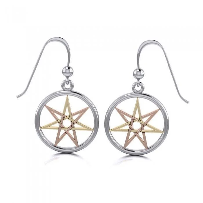 unique pearl earrings for women -Fairy Pentacle Three Tone Dangle Earrings OTE1029