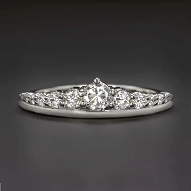 elegant engagement rings for women -0.45ct NATURAL DIAMOND BAND GRADUATED CROWN STACKING RING 14k WHITE GOLD WEDDING