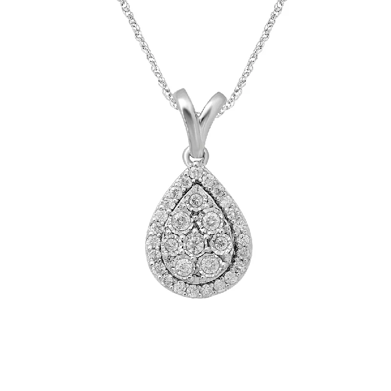 choker necklaces for women -9ct White Gold 0.25ct Diamond Pear Miracle Set Halo Pendant