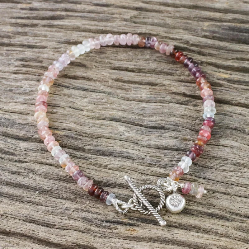 unique bangles for women -Rosy Rain Spinel Beaded Bracelet with Flower Charm