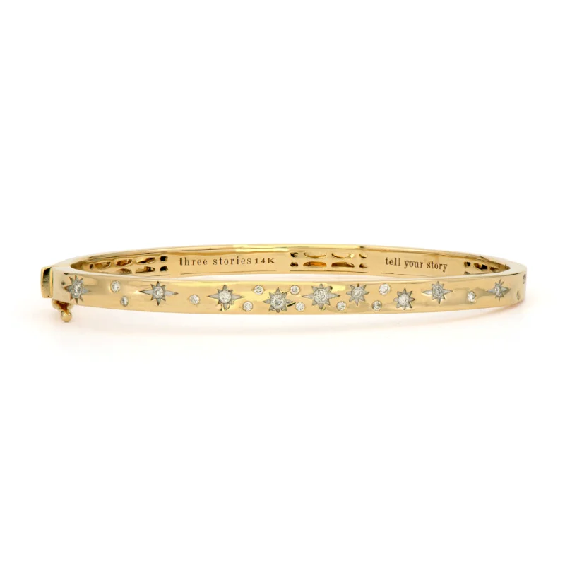 casual bracelets for women -14K Starry Night Love Explosion Diamond Bangle