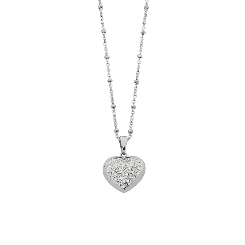 matching necklaces for couples -Stainless Steel Crystal Pave Heart Necklace