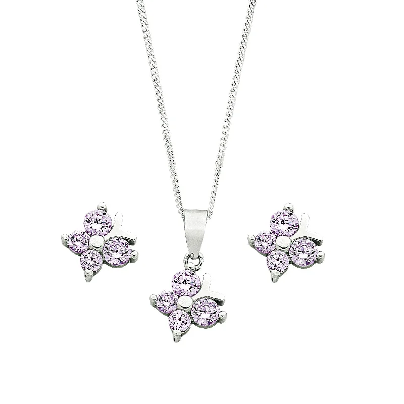 layered gold necklaces for women -Children's Sterling Silver Purple Butterfly Earring & Necklace Set