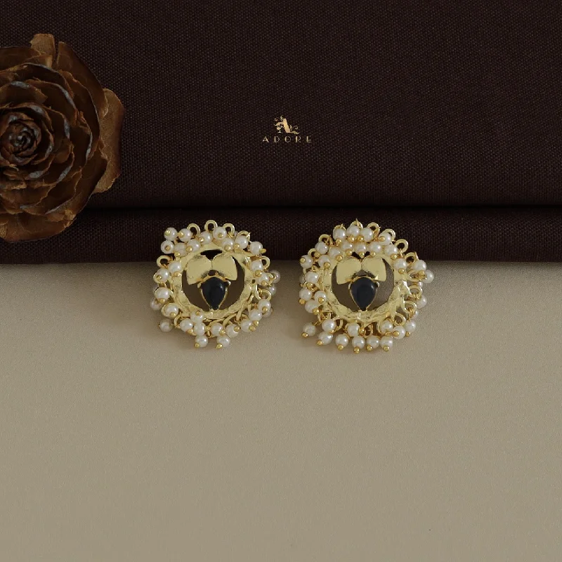 sapphire earrings for women -Golden Sayora Round Pearl Earring