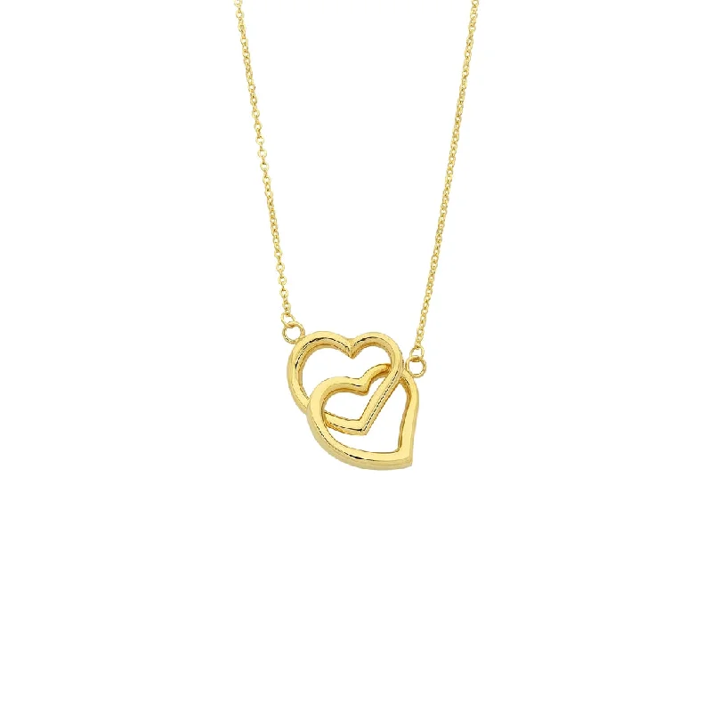 designer necklaces for women -9ct Yellow Gold Silver Infused Twin Hearts Necklace