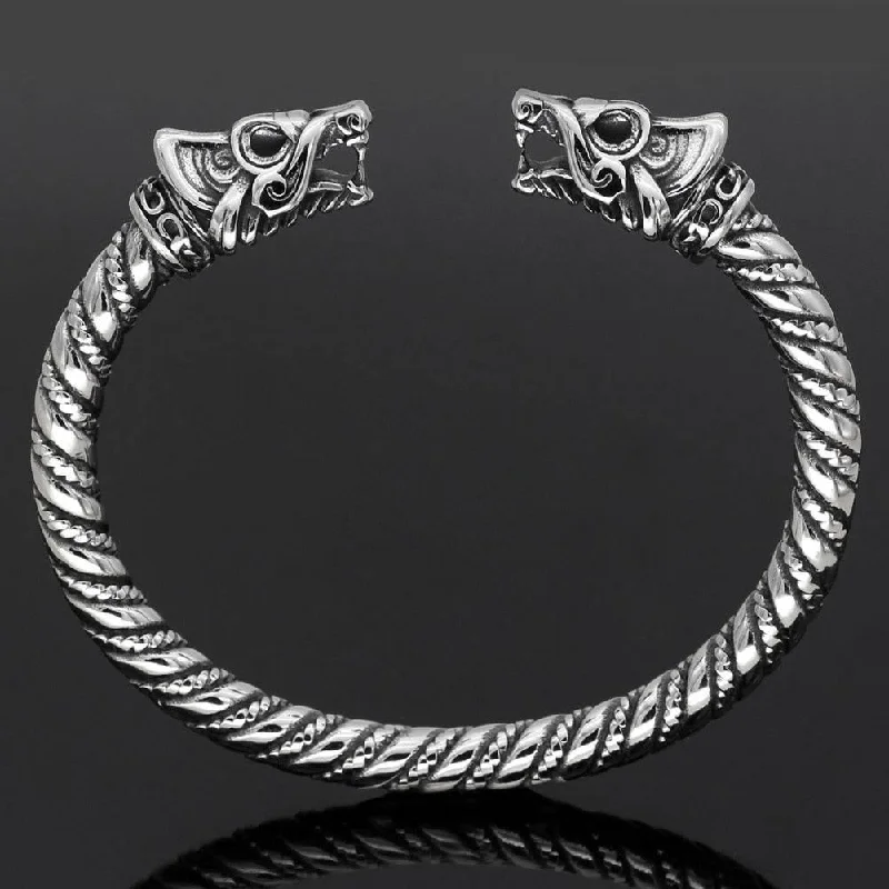 luxury gold bangles for women -Fanged Wolf Torc Bracelet - Stainless Steel