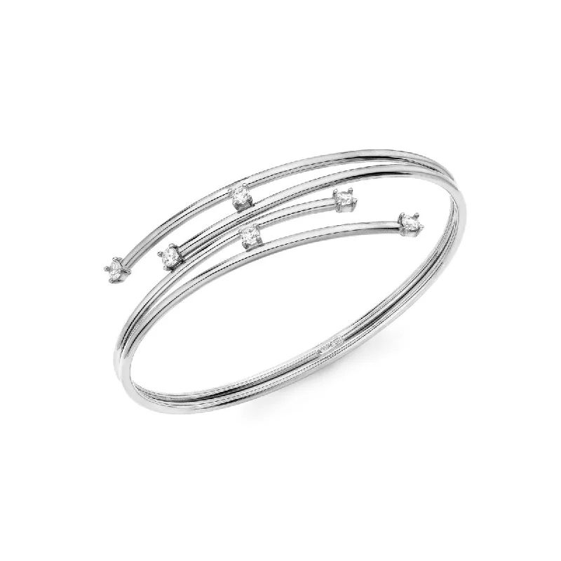 adjustable bracelets for women -9K White Gold CZ Double-Tube Crossover Bangle