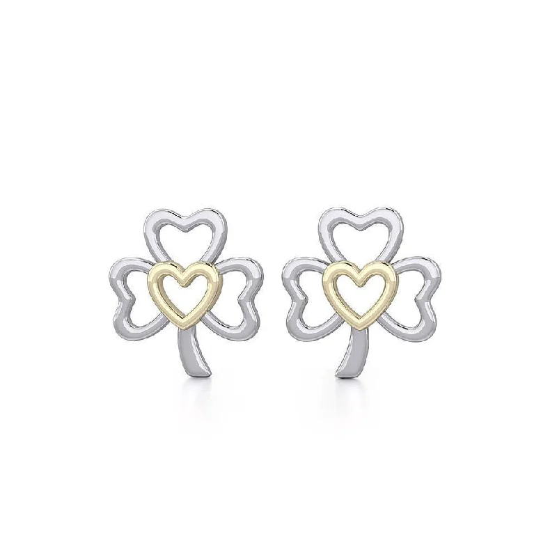 women’s bridal earrings -The Golden Heart in Shamrock Silver Post Earrings MER1778