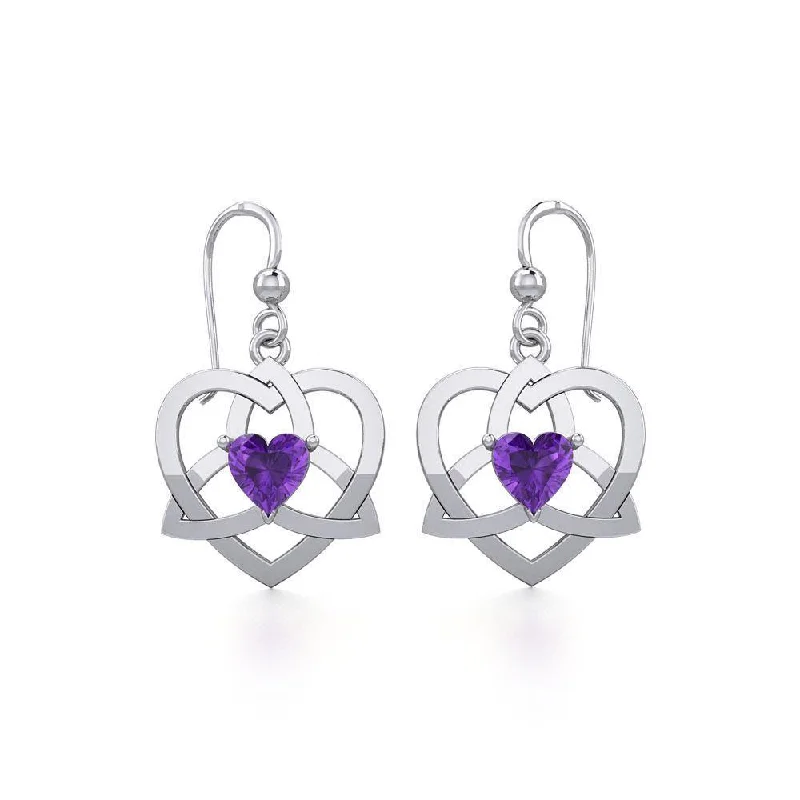 women’s silver drop earrings -The Celtic Trinity Heart Silver Earrings with Gemstone TER1788