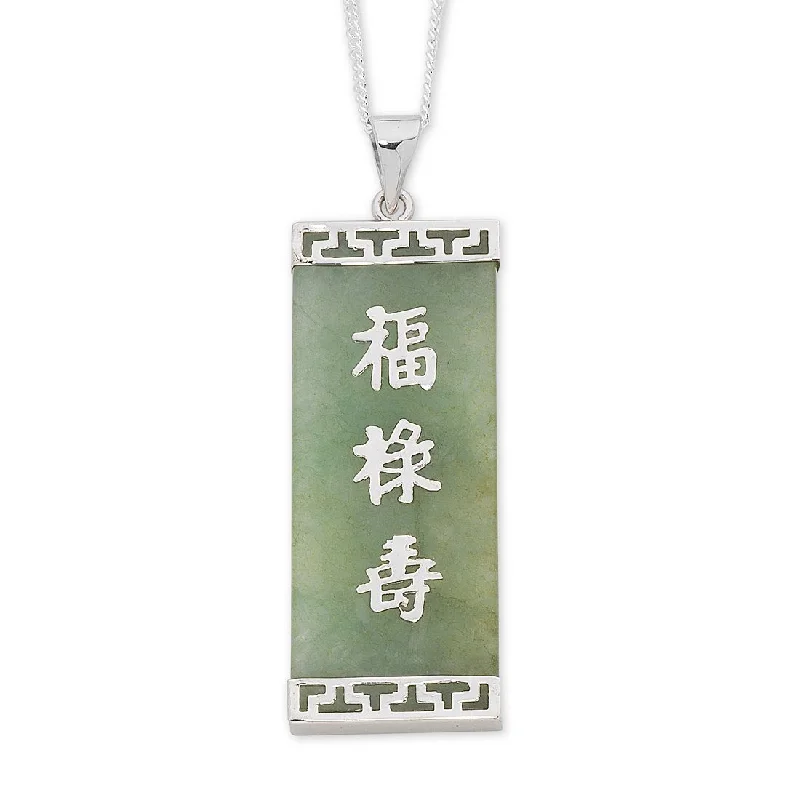 unique necklaces for women -Sterling Silver Natural Jade 'Good Luck Wealth & Long Life Necklace