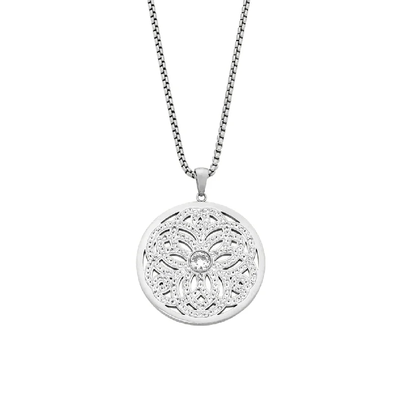 crystal necklaces for women -Stainless Steel Crystal Filigree Necklace