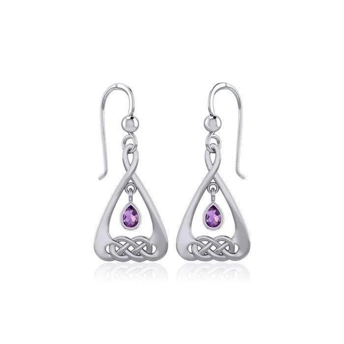 vintage-inspired earrings for women -Celtic Knot Silver Earrings  with Dangling Gemstone TER1794