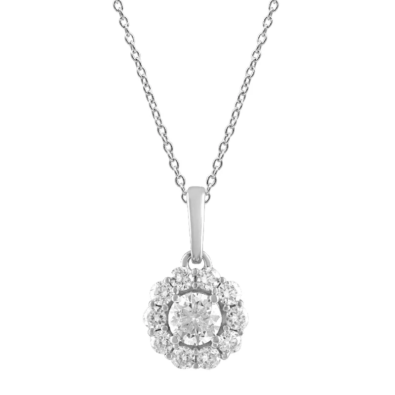 charm necklaces for women -Meera Halo Necklace with 1/2ct of Laboratory Grown Diamonds in 9ct White Gold