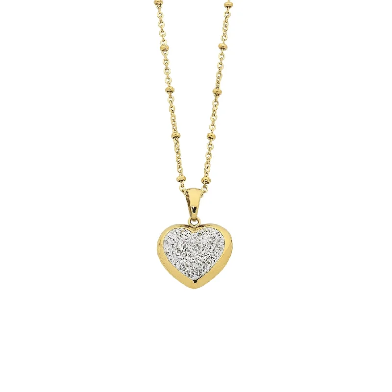 bridal shower necklaces for women -Yellow Stainless Steel Crystal Pave Heart Necklace