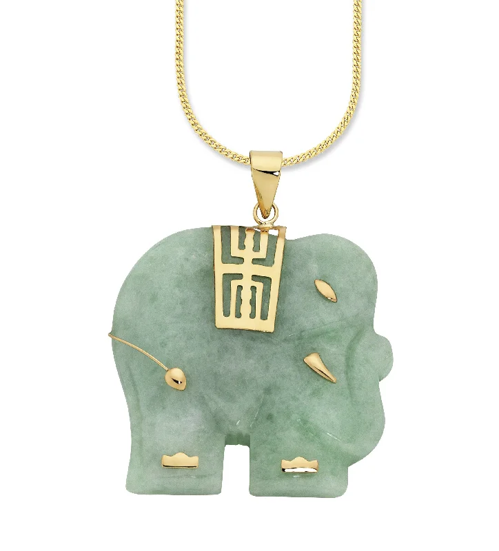 charm necklaces for women -9ct Yellow Gold Natural Jade Pendant