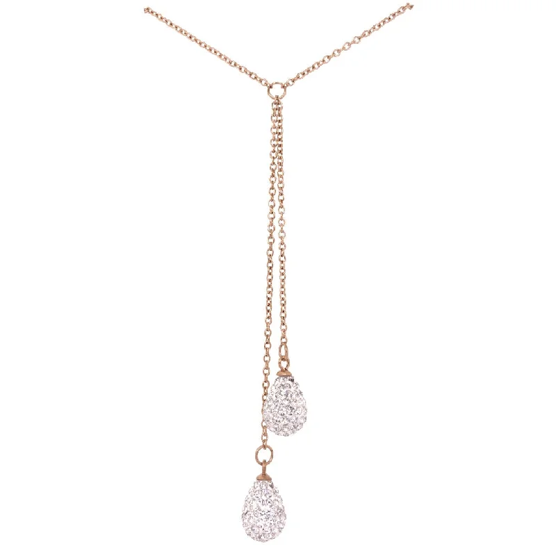 designer necklaces for women -Rose Stainless Steel Pave Crystal Drop Necklace